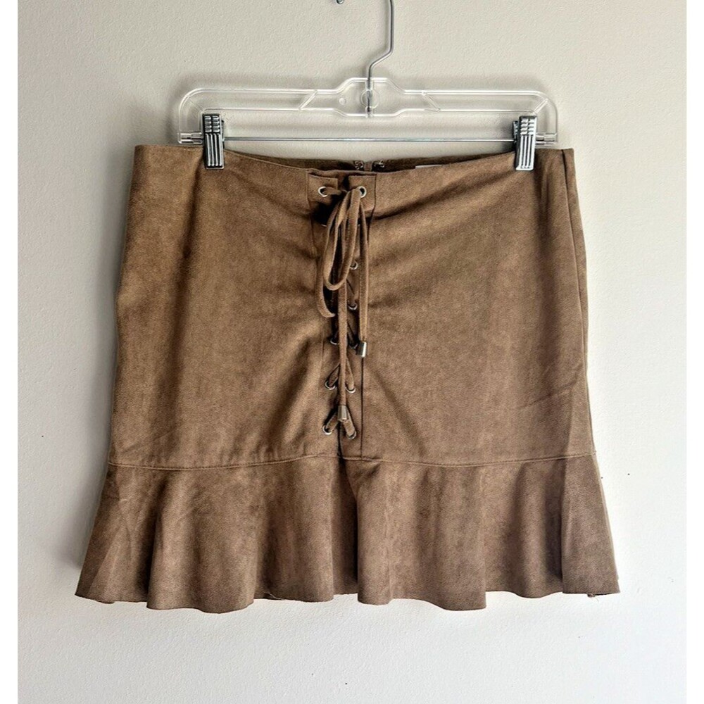 Blue Wren Size Large Faux Suede Flare Hem Women’s Mini Skirt 32” Waist